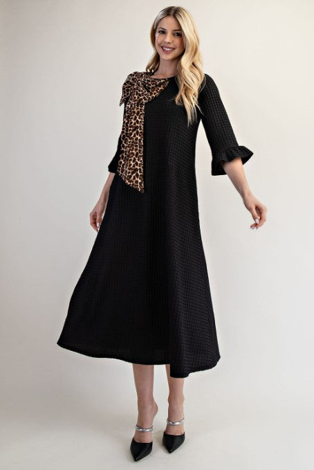 Elegant Animal Print Bow Dress