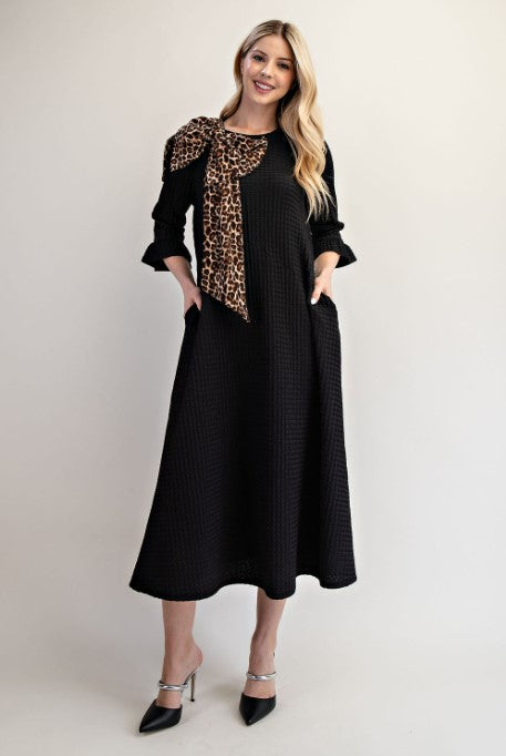 Elegant Animal Print Bow Dress